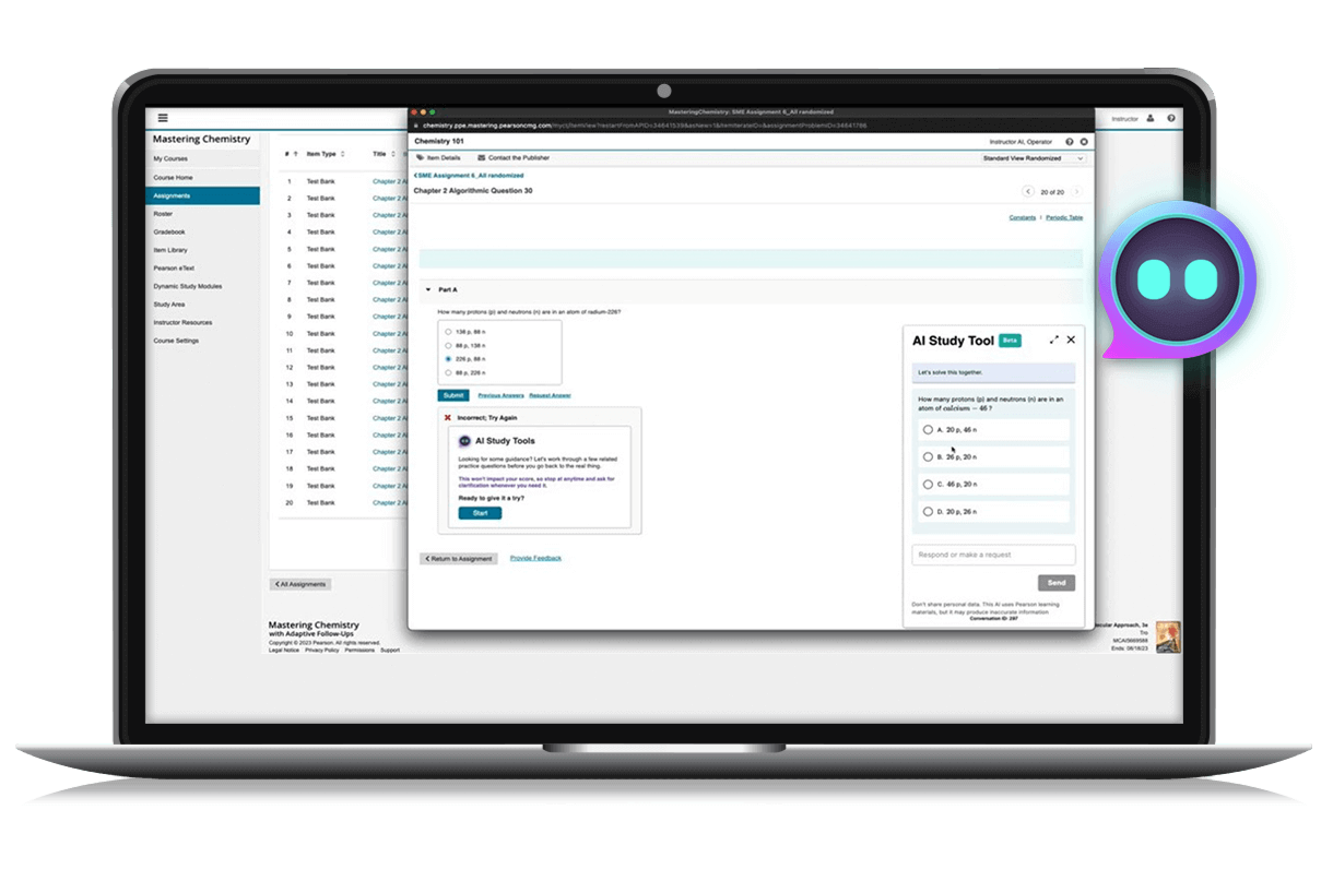 Image showing a screenshot of Pearson AI study tool