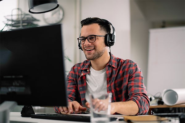 Image of girl with headphones taking a test
